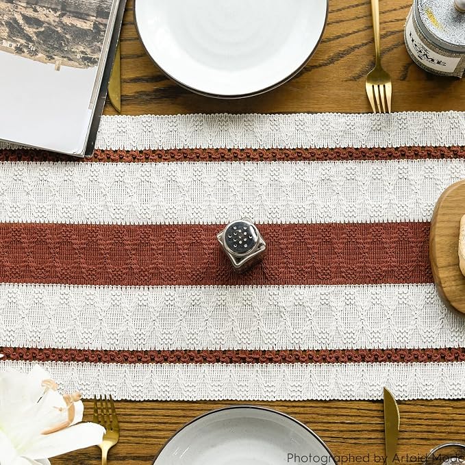 Artoid Mode Caramel Rustic Woven Table Runner 12x72 Inch | Holiday Farmhouse