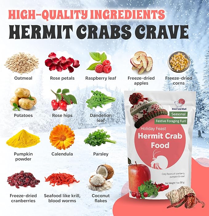 Limited Edition Holiday Feast Premium Hermit Crab Food – Natural Seasonal Treat for Christmas & Thanksgiving | Nutritious Cranberry, Pumpkin & Rose Petal Blend for Enrichment & Health, 1 oz Bag