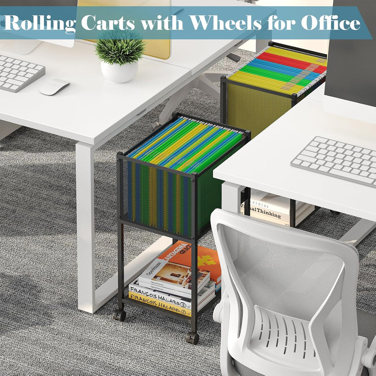 Sbanmao Letter/Legal Rolling File Cart, Narrow Mobile File Cabinet with Wheels Hanging Files, Metal Hanging File Folder Cart File Organizer Under Desk Storage for Home Office, Black