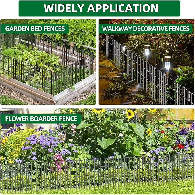 25 Panels Garden Fencing Animal Barrier, 17in (H) X 27ft (L) No Dig Dog Fence, 1.25 in Gap Fence Border for Dogs Rabbits, Rustproof Metal Decorative Fences Blocker for Outdoor, Yard, Patio
