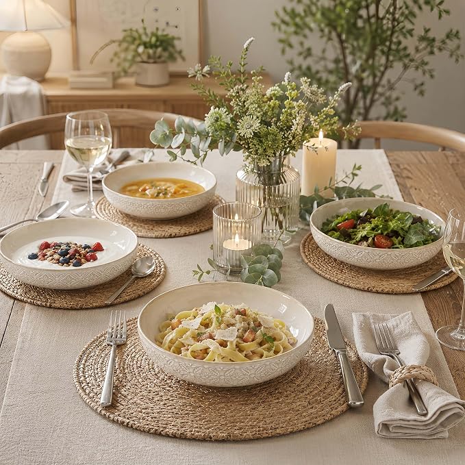 8 inch Pasta Bowls Set of 4, 22 Oz Ceramic Serving Bowls, Large Porcelain