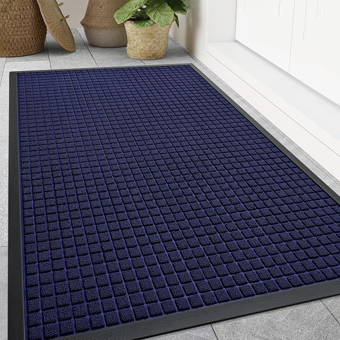 Smiry Front Door Mat Outside Entrance, Heavy Duty Natural Rubber Doormat