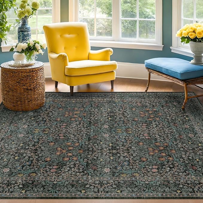 Dark Green 4x6 Entryway Rug, Washable Area Rug 4x6