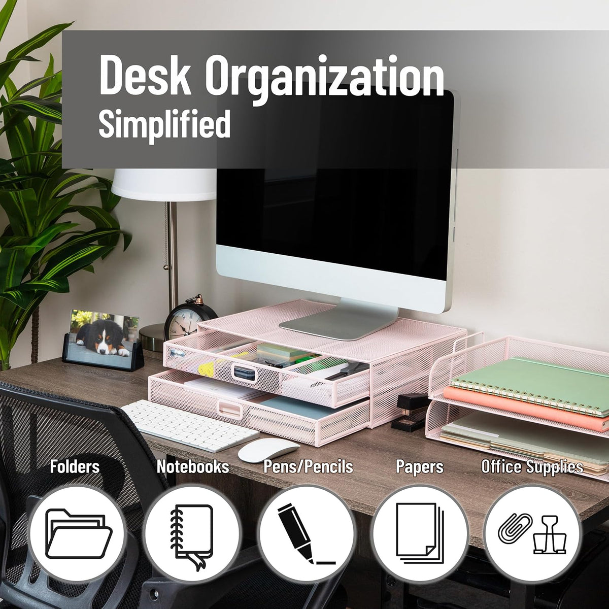 Mind Reader Mesh Monitor Stand, Pink