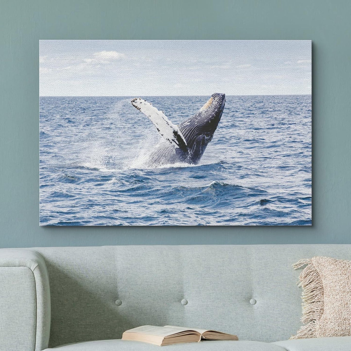 wall26 Canvas Print Wall Art Tropical Ocean Sea Water Horizon Blue Whale Nature Animals Photography Realism Rustic Scenic Landscape Wilderness Colorful for Living Room, Bedroom, Office - 24"x36"