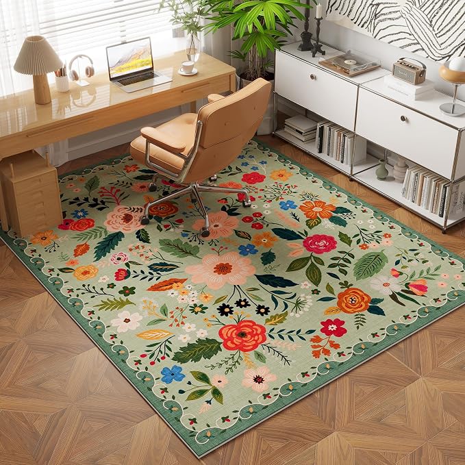 Rugcomf Bedroom Rug 3x5 Rug Washable Area Rug Non Slip Low Pile Boho Floral