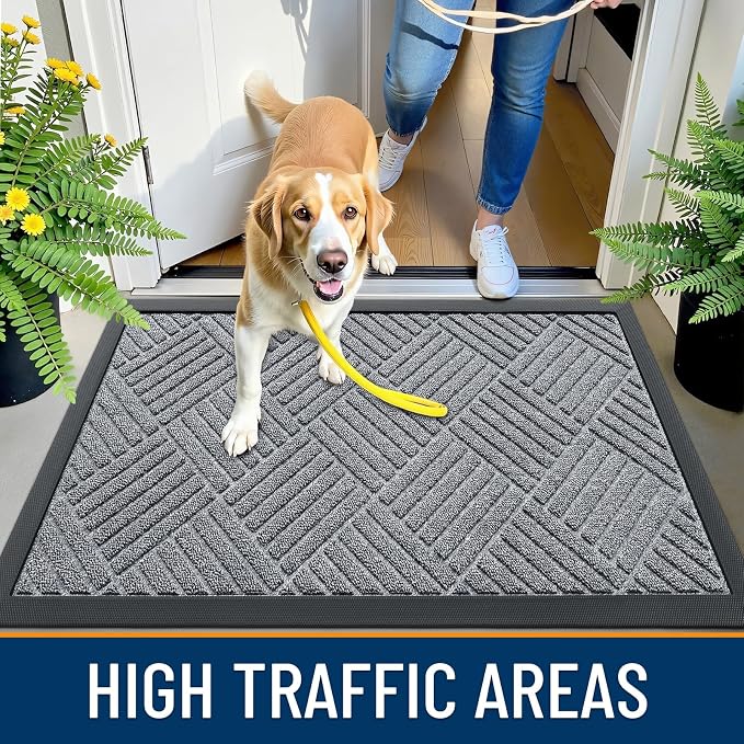 OLANLY Front Door Mat Outside Entrance 47x23, Heavy Duty Sturdy Natural Rubber