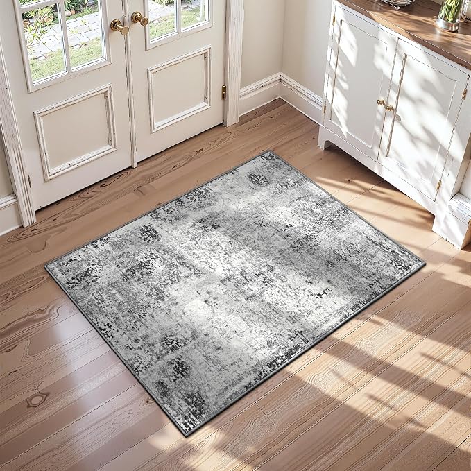 Entrance Rugs Indoor 2x4 Grey Entry Rug Washable Abstract Black Small Area Rug