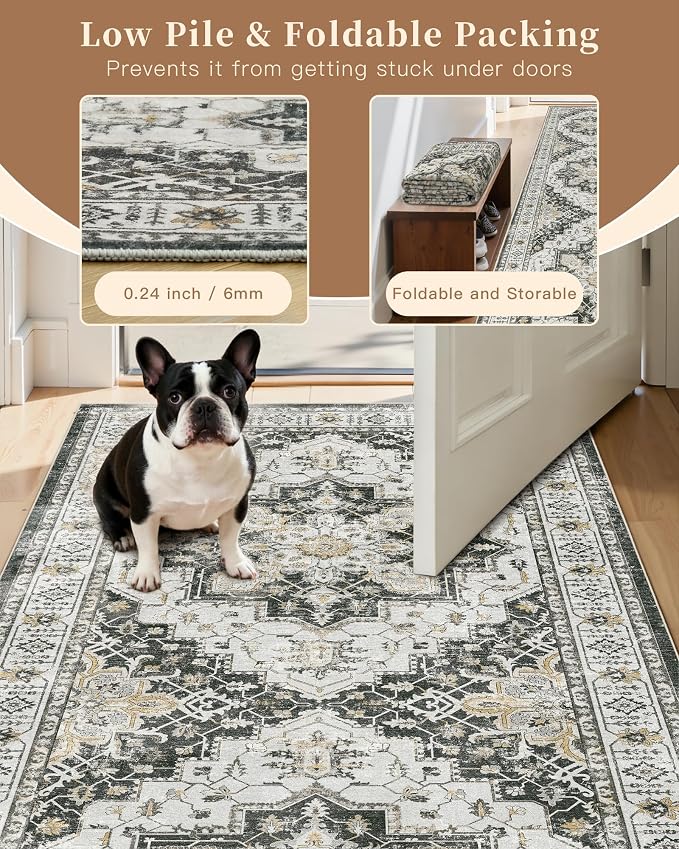 Madane Hallway Runner Rug 2'6''x14' Kitchen Runner, Non Slip Vintage Runners