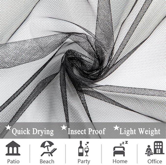 Extra Wide Outdoor Curtains Waterproof Black Voile Mesh Screen Lightweight
