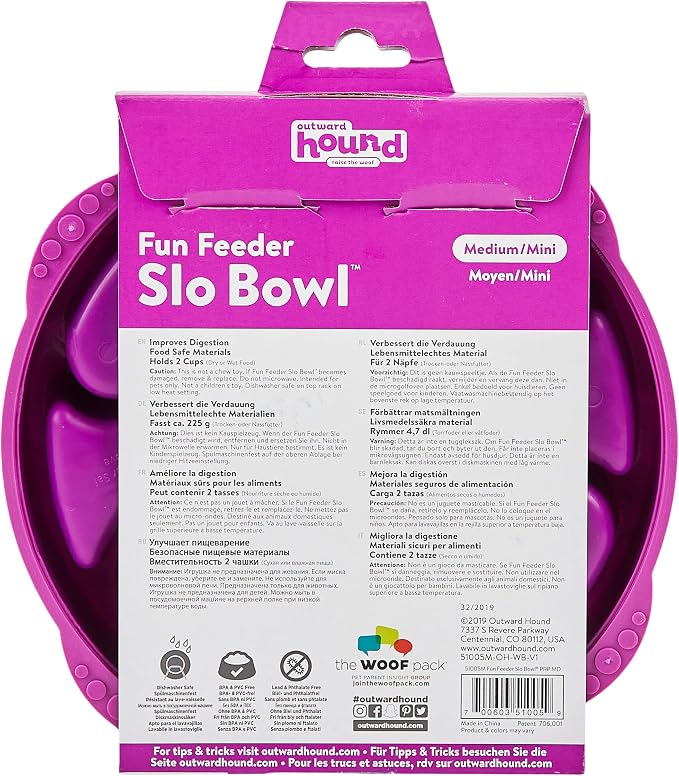 Outward Hound Fun Feeder Slo Bowl – Medium 2‑Cup Capacity, Slow Feeding
