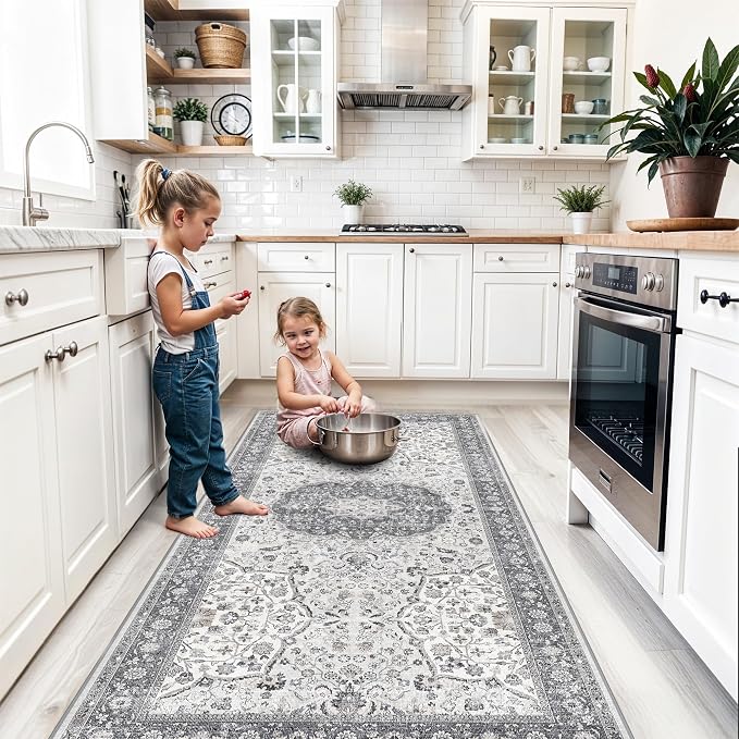 Hallway 4x8 Washable Runner Rug: Oriental Stain Resistant Entryway Kitchen Rug