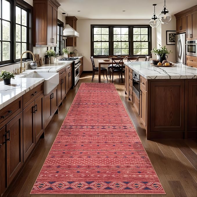 SERISSA Hallway Runner Rug, Soft Low-Pile Geometric Indoor Long Carpet