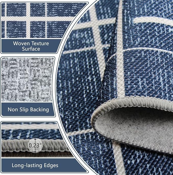 Non Slip Hallway Runner Rug 2.6x12, Modern Distressed Stripe, Washable Extra