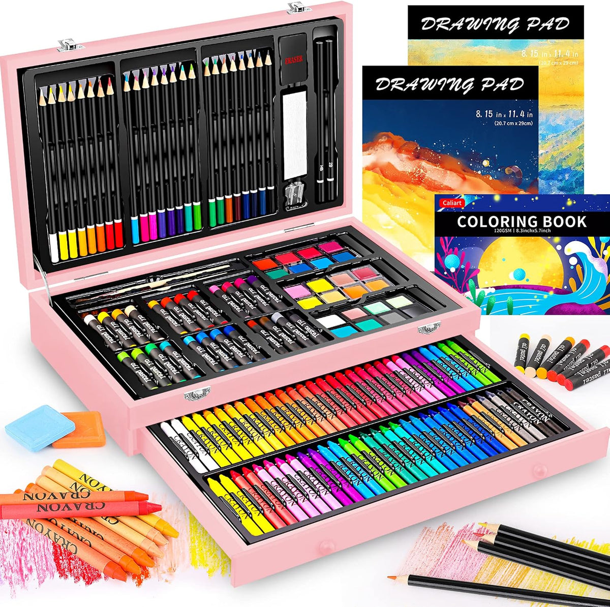 Caliart Art Supplies Kit, 153-Pack Deluxe Drawing Art Set Painting Coloring