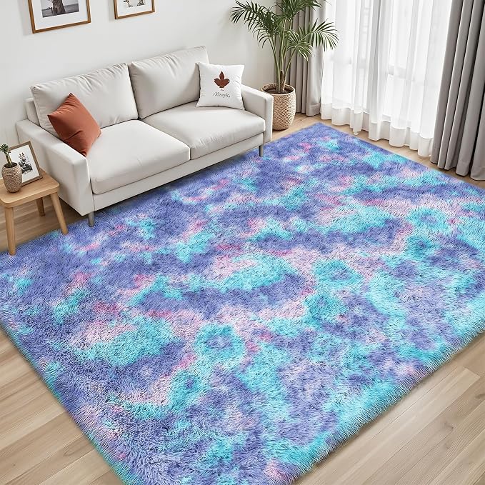 Rainbow Fluffy Rugs for Girls Bedroom: 5x7 Large Shag High Pile Area Rug