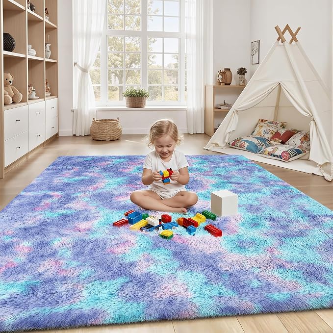 Rainbow Fluffy Rugs for Girls Bedroom: 5x7 Large Shag High Pile Area Rug