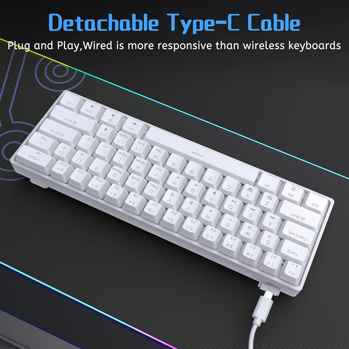 DIERYA 60% Mechanical Keyboard, DK61se Wired Gaming Keyboard with Brown Switches, LED Backlit Ultra-Compact 61 Keys Mini Office Keyboard for Windows Laptop PC Gamer Typist（White）