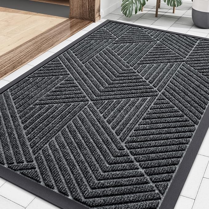 Smiry Front Door Mat Outside Entrance, Heavy Duty Sturdy Natural Rubber Doormat