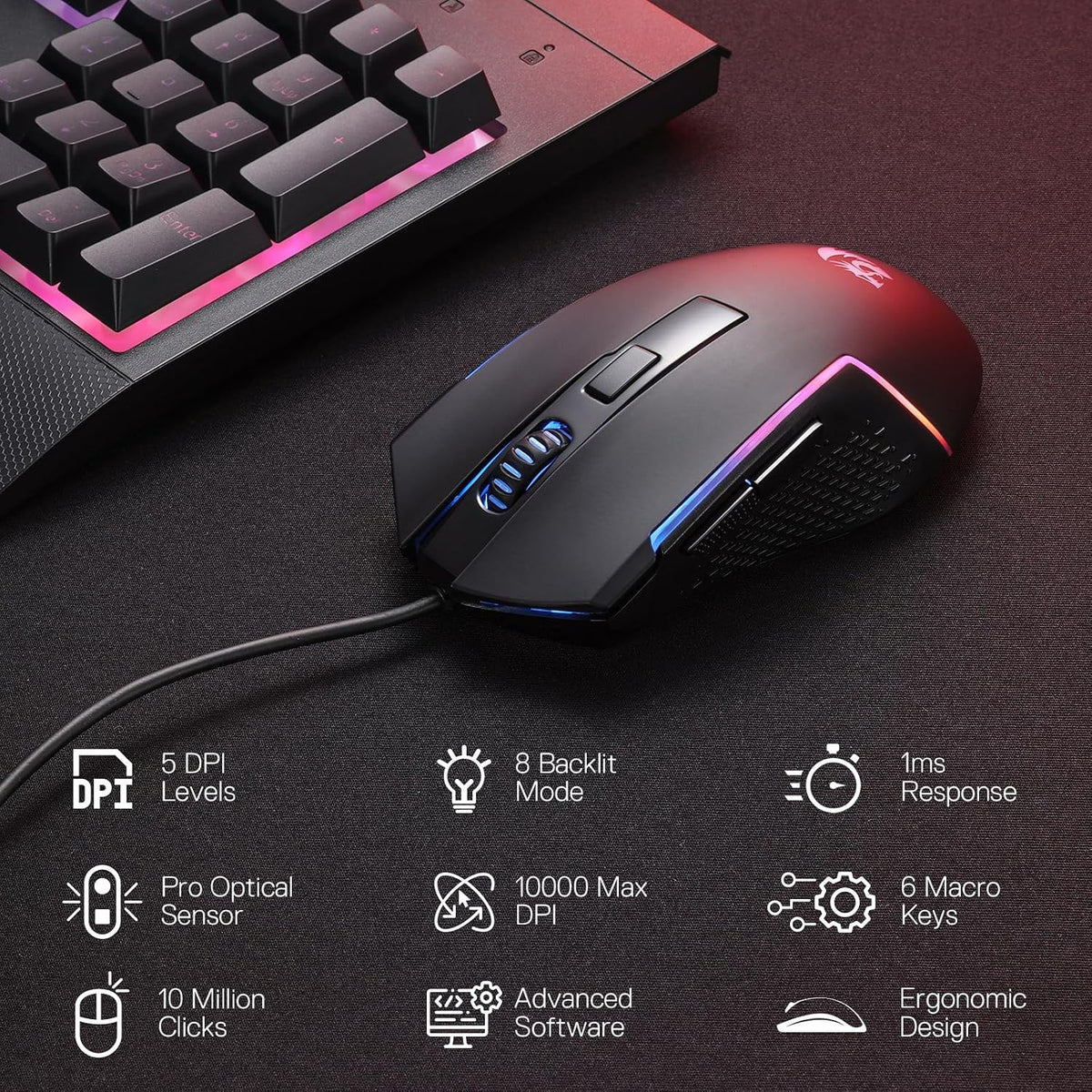Redragon S151 Combo, K525 Membrane Gaming Keyboard + M616 10000 DPI Mouse