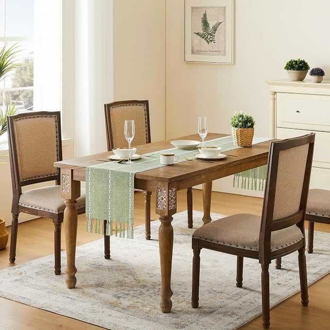 Hemstitched Farmhouse Table Runner, Sage Green 13x72 Inch, Cotton Linen Table
