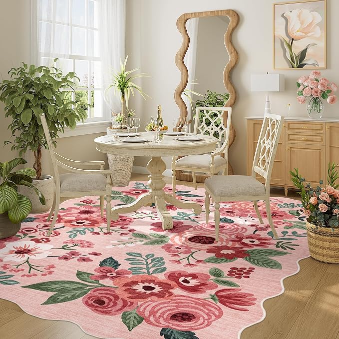DUKINO 4x6 Area Rug, Floral Non-Slip Indoor Washable Rug