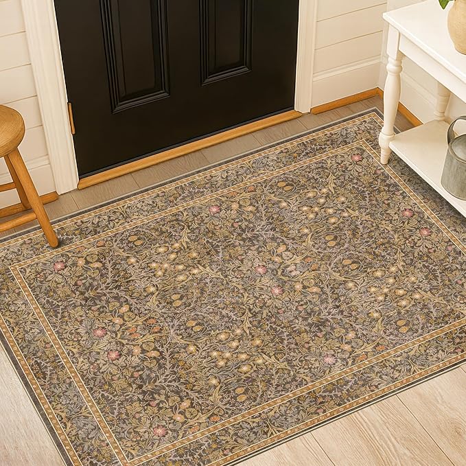 Vintage Brown 3x6 Area Rugs for Large Entryway, Bedroom Beside Rug, Laundry Room