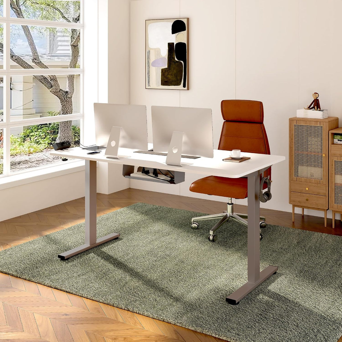 FLEXISPOT EN2 60"x24" Standing Desk with Power Strip Bundle, White