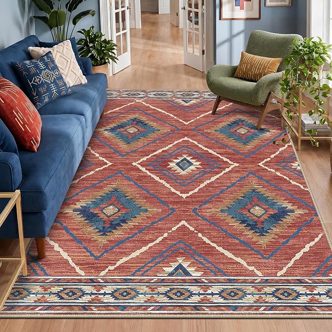 BESTSWEETIE Area Rug 6x9 Rug Machine Washable Non-Slip Low Pile Print Pattern