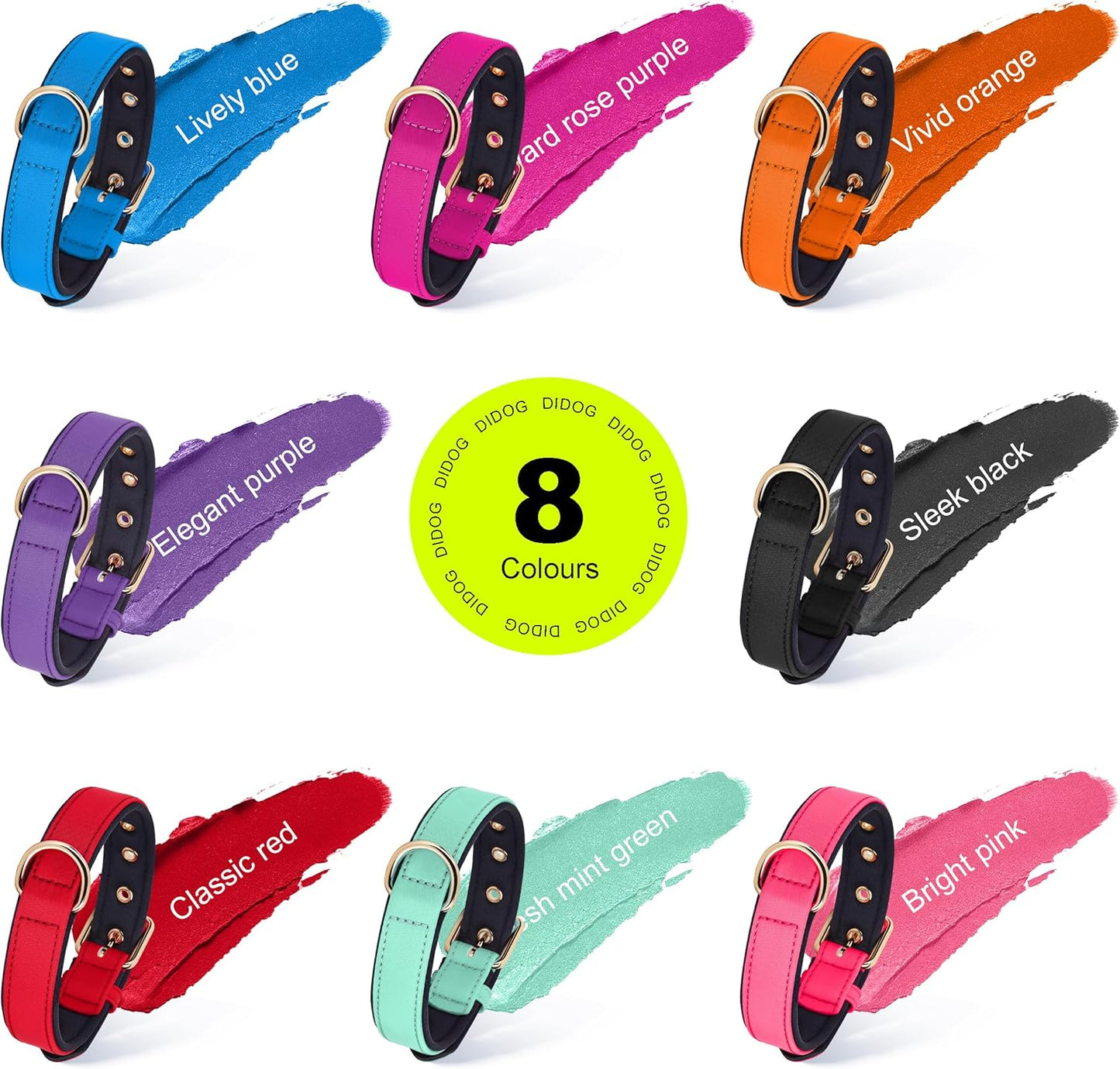 Didog Soft Padded Dog Collars for Medium Dogs, Lightweight and Breathable Dog Collar with Metal Buckle, Red, L