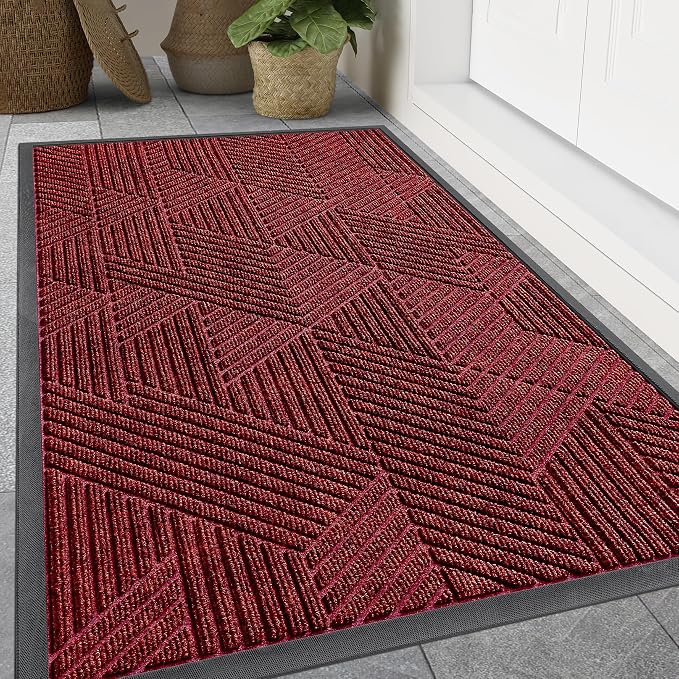 Smiry Front Door Mat Outside Entrance, Heavy Duty Sturdy Natural Rubber Doormat