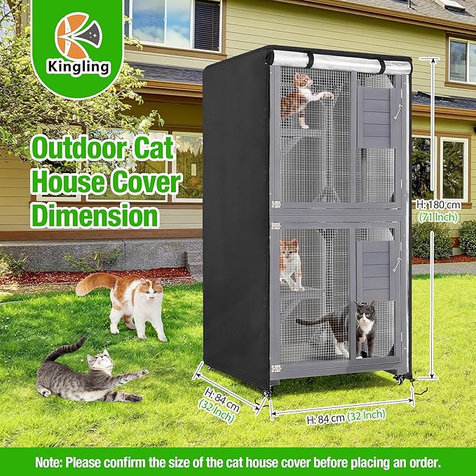 Kingling Outdoor Cat House Cover, Waterproof and Dustproof Protection Cover for Large Cat Cage Condo/Cat House Cover Black(Cover Only) - 32" L x 32" W x 71" H inch