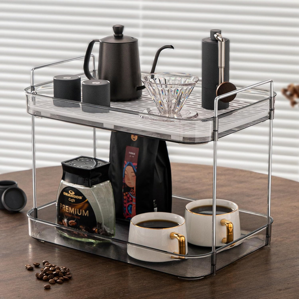 Coffee Bar Accessories, Station Organizers,Large Capacity Storage with Drain Board,Whisky Tray,Mug Tea Cup Holder Coffee Bar Organizer, Smoky Gray