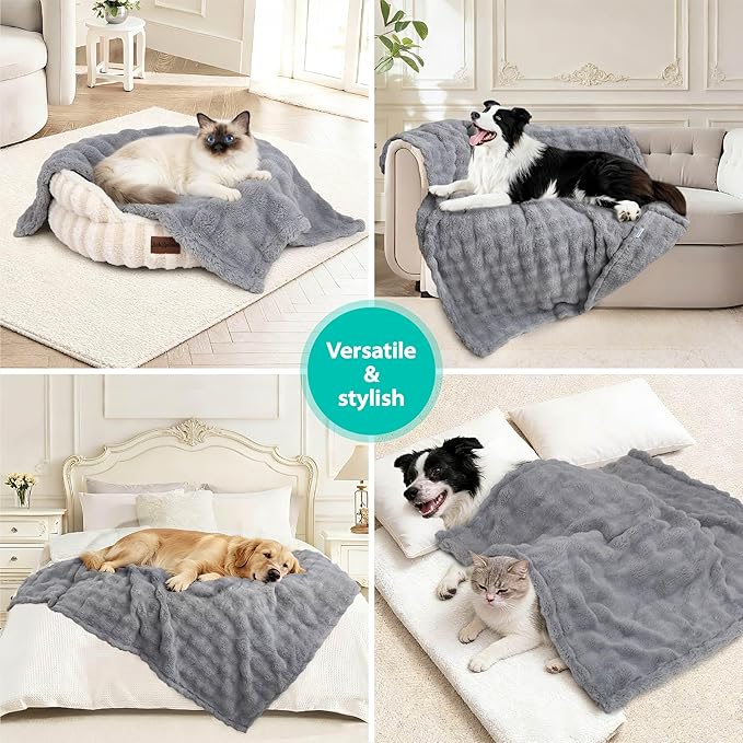 Dog Blankets Washable Pet Blanket - Fluffy Fuzzy Cat Puppy Blanket with Premium 300GSM 3D Fleece Bubble for Pet Kitten Doggy, Grey, 30x40IN