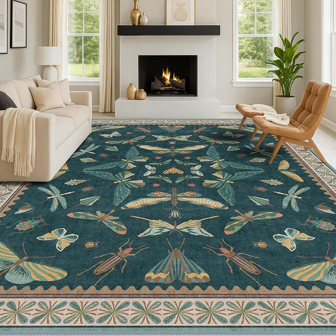 Insect Boho 7X9 Washable Living Room Rug
