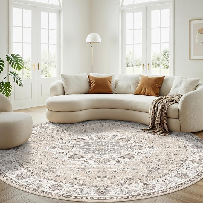 Washable 8ft Round Area Rug