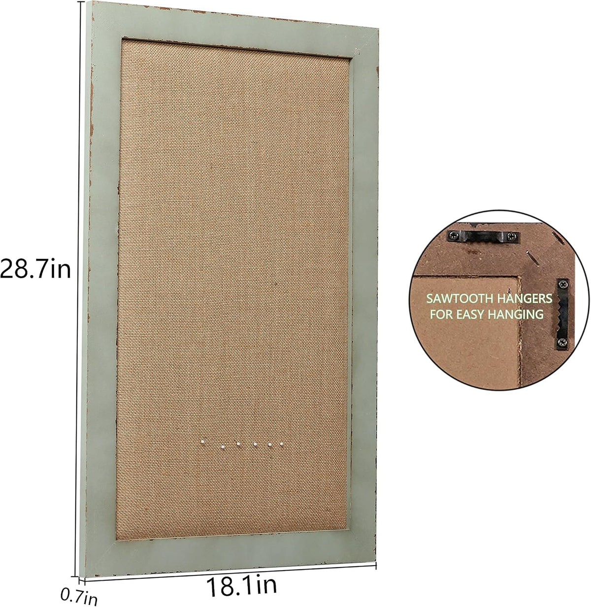 SOFE 18x29 Linen Bulletin Board, Rustic Wood Frame Decor
