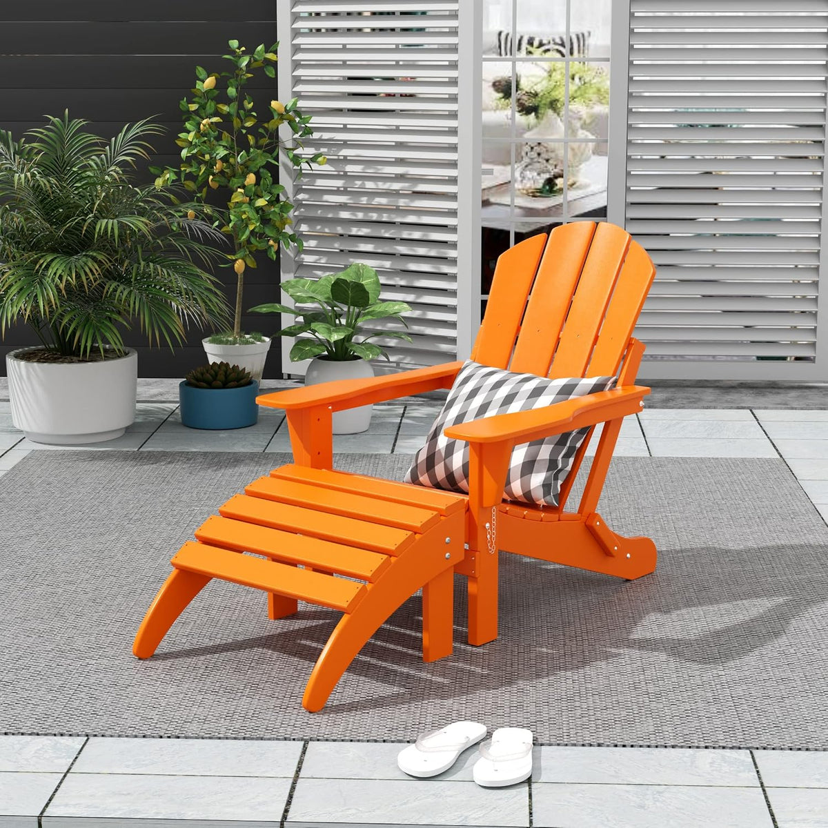 WO Home Furniture HDPE Folding Adirondack Ottoman, Orange