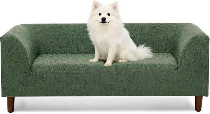 39x25 Inch Large Dog Sofa, Modern Jumbo Pet Couch Made Made by Linen with Armrest and Backrest - Indoor Elevated Dogs Chaise Bed for Doggy up to Medium and Large (Green)