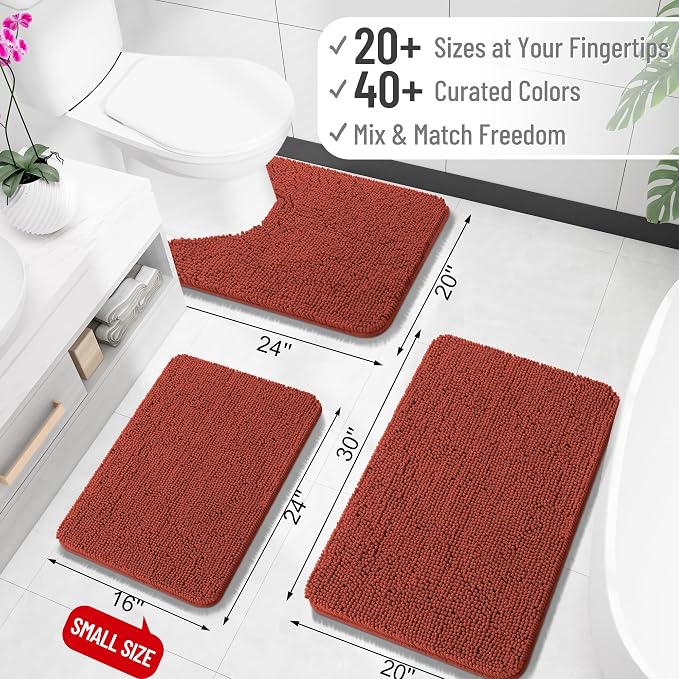 OLANLY Bathroom Runner Rugs 70x24, Soft Absorbent Chenille Bath Rugs, Rubber