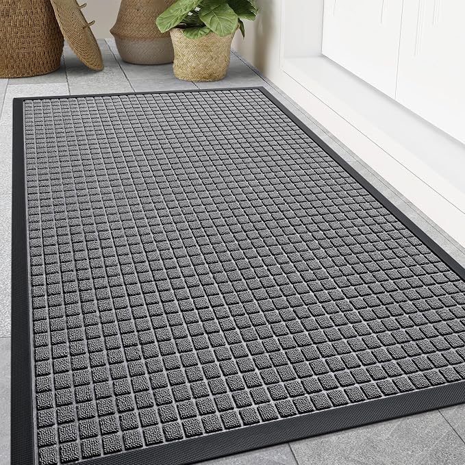 Smiry Front Door Mat Outside Entrance, Heavy Duty Natural Rubber Doormat