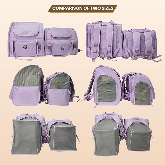 Lollimeow Expandable Cat Carrier Backpack for Large Cats - Airline Approved Pet Carrier Backpack for Small Dogs, Hiking & Travel, Waterproof with Breathable Mesh, 22lbs Capacity (Plum, Large)