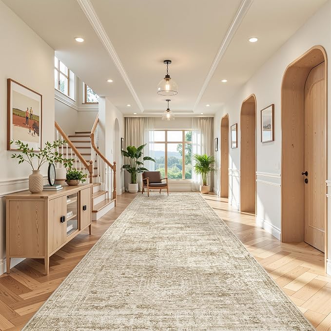4x12 Runner Rug for Hallway, Low-Pile Wide Runner for Entryway, Long Washable