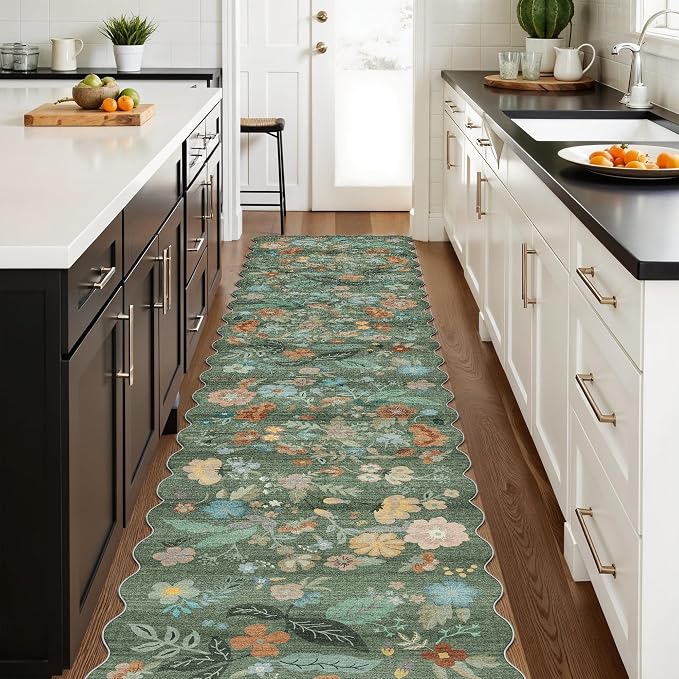 Washable 2'6x12 Hallway Runner Rug: Soft Entryway Kitchen Floral Runners Non