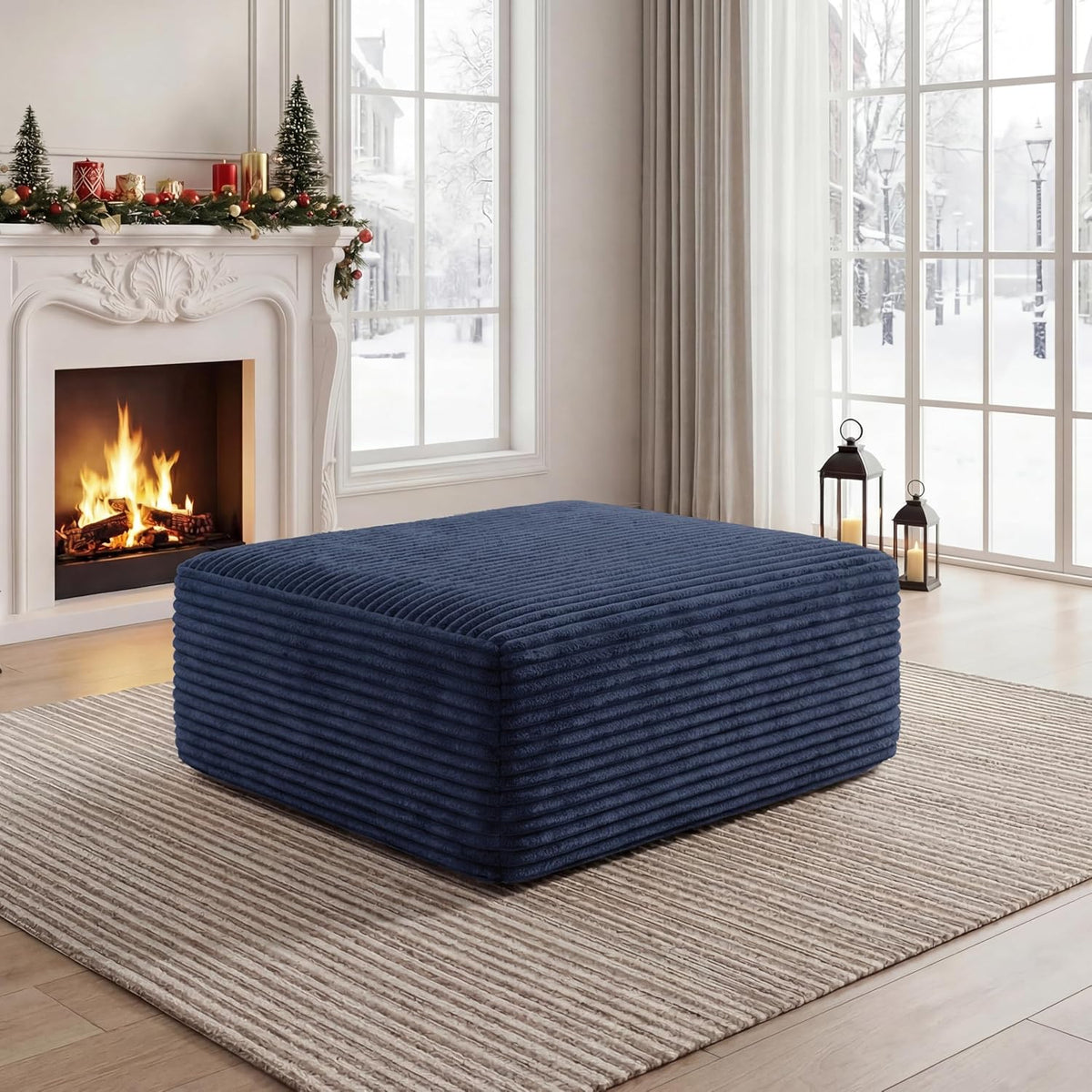 Boneless Ottoman, Modern Corduroy Cloud Foot Rest Foam Support, Oversized Modular Sectional Sofa Stool for Living Room, Bedroom & Small Spaces, No Assembly Required