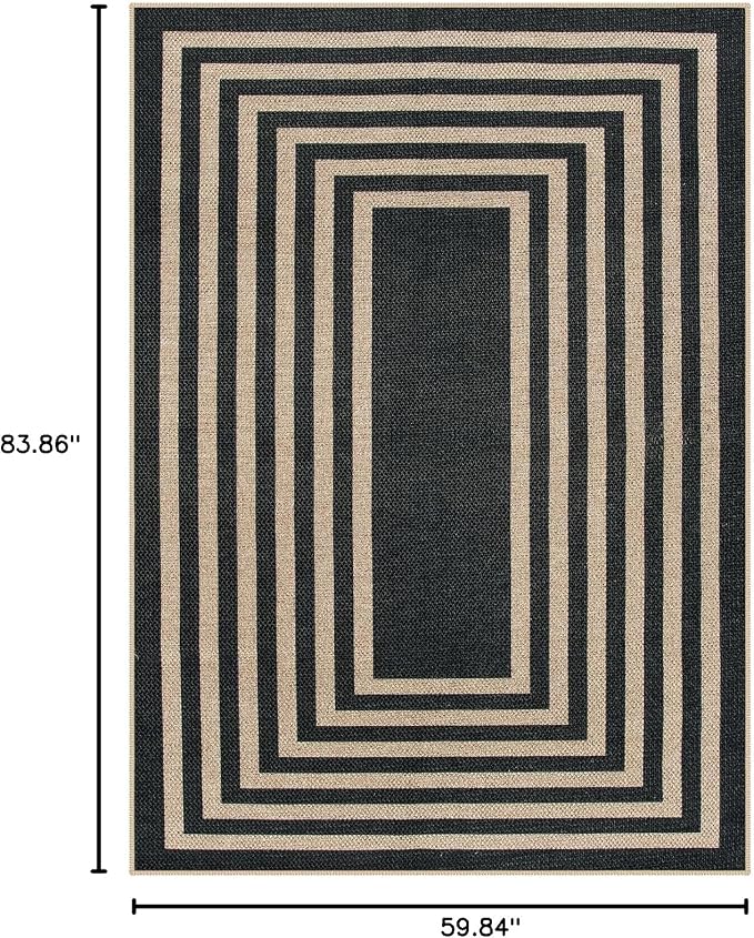 Lahome Enfys Modern Geometric Easy Jute Outdoor Rug, 5x7 Patio Living Room Rug