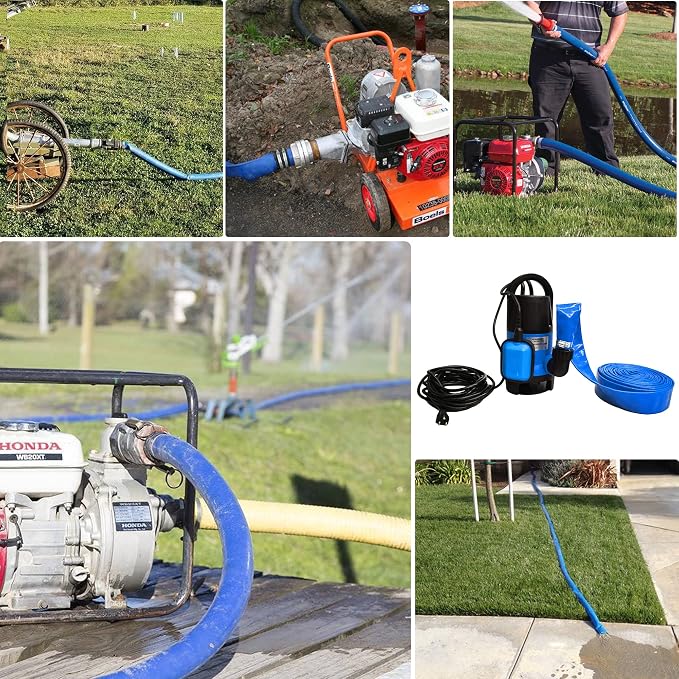 DAVCO 2" x 50 ft Pool Backwash Hose, Heavy Duty Reinforced Blue PVC Lay Flat
