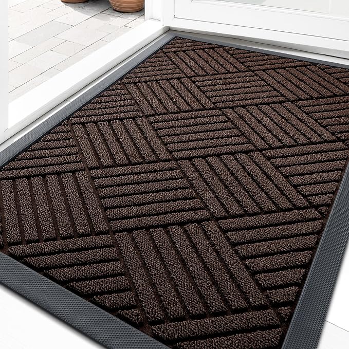 OLANLY Front Door Mat Outside Entrance 33x21, Heavy Duty Sturdy Natural Rubber