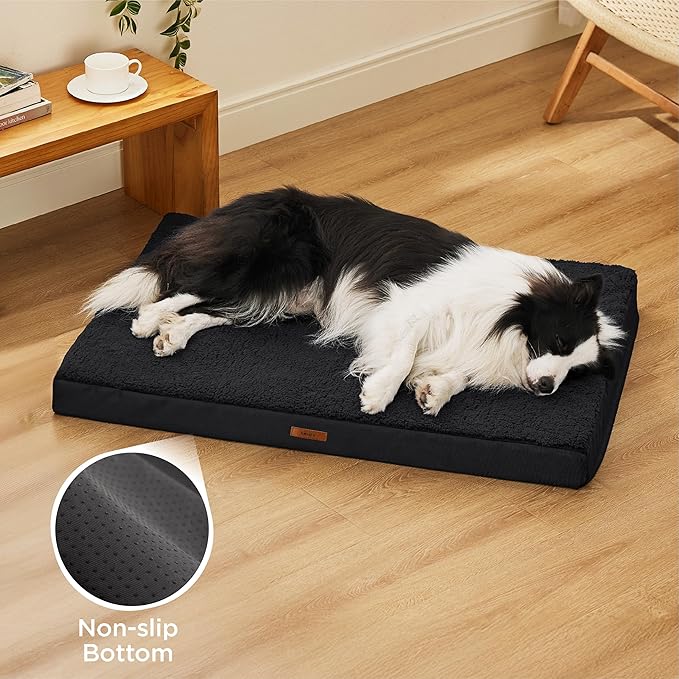 LE SURE XL Washable Dog Bed Cover Replacement Plush Fleece Cover for Orthopedic Egg Crate Foam Pet Mat 44x32x3 Inches, Black
