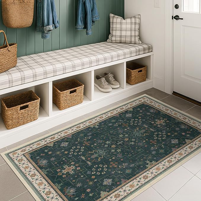 Dark Green Oushak 3x4 Large Entryway Rug